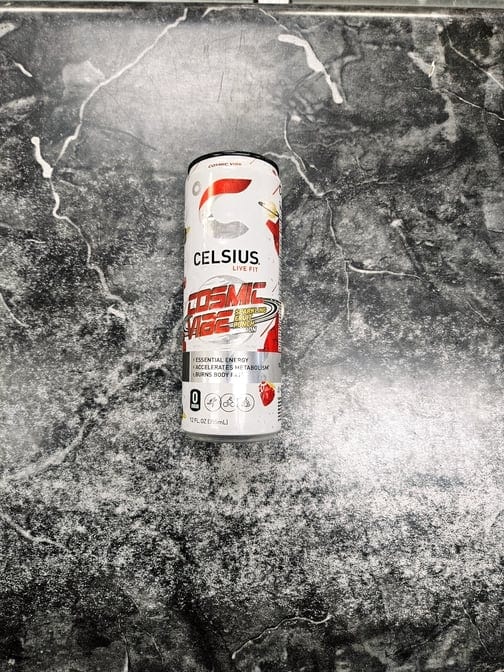 Celsius Cosmic Vibe Sparkling Fruit Punch.